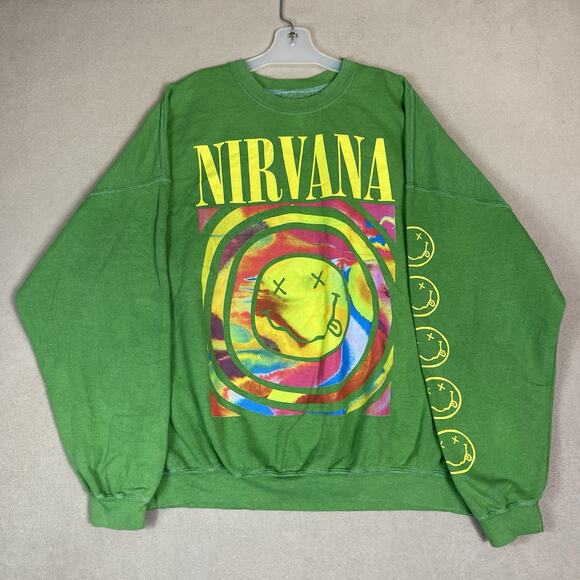 Nirvana Sweatshirt Mens L/XL Green Long Sleeve Graphic Print Spirit Jersey - Picture 1 of 9